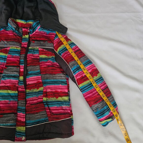 Mint Girl Kids Multicolor Striped Snowflake Hooded Winter Puffer Jacket Sz 10/12 - Picture 11 of 12